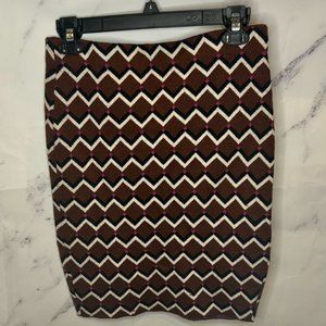 Trina Turk Brown and Pink Pattern Wool Stretch Pencil Skirts